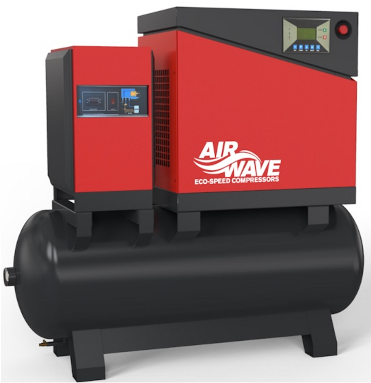 Airwave ECO-Speed, Fixed Speed Compressor, 7.5hp/5.5Kw-400V, 21 CFM, 10 Bar 350L Tank Mounted + Dryer.