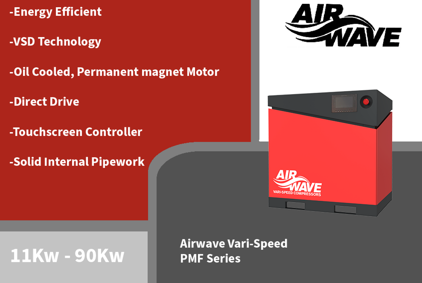 Airwave VARI-Speed, Variable Speed Compressor, 60hp/45Kw-400V, 276 CFM, 6-10 Bar Floor Mounted, MK2 - The Compressor Warehouse